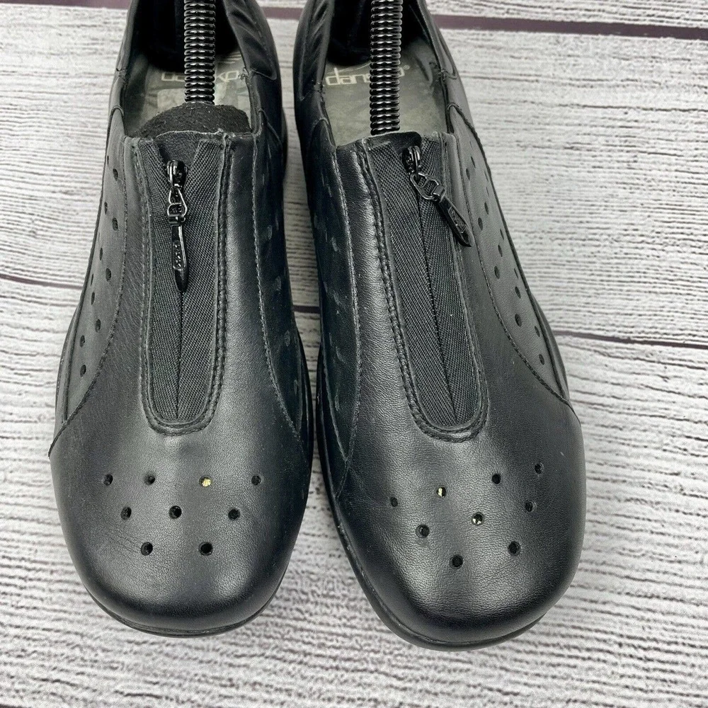 Dansko Camille Black Zip Up Perforated Loafer Clog Shoes Size 38